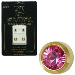Birthstone Studs - Reg Bezel Gold - October / Rose